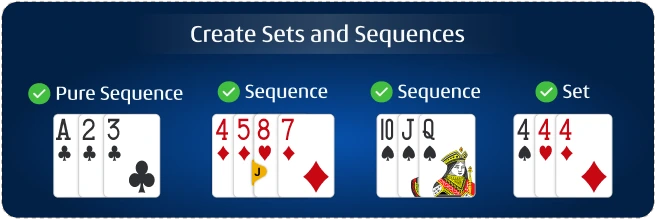 Pure sequence create and set sequence a23 rummy