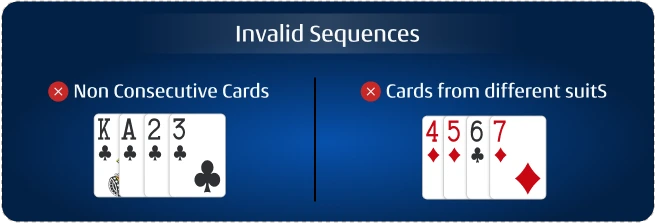 Valid pure sequence a23 rummy