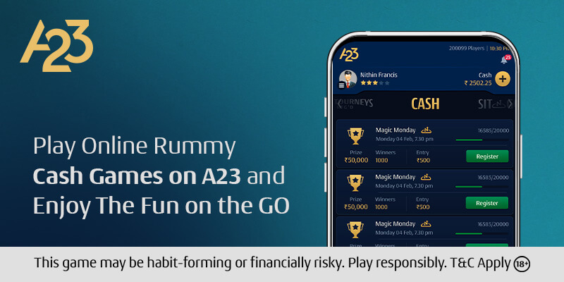 Play Online Rummy Cash Games on A23 and Enjoy the Fun On the Go